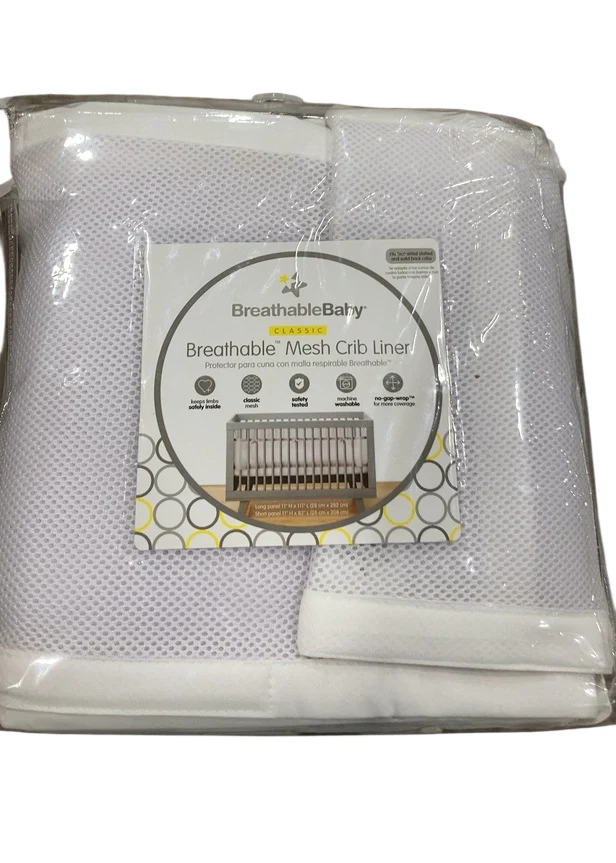 Breathable Baby Mesh Crib Liner, Full Size/4 Sides, White