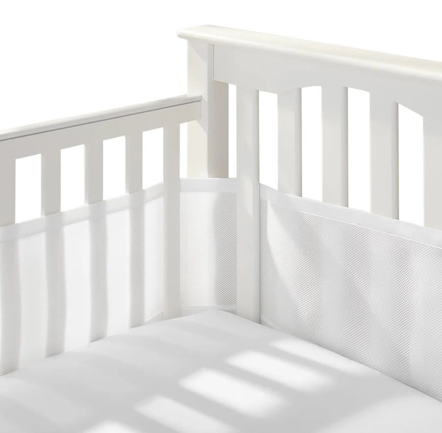 Breathable Baby Mesh Crib Liner, Full Size/4 Sides, White