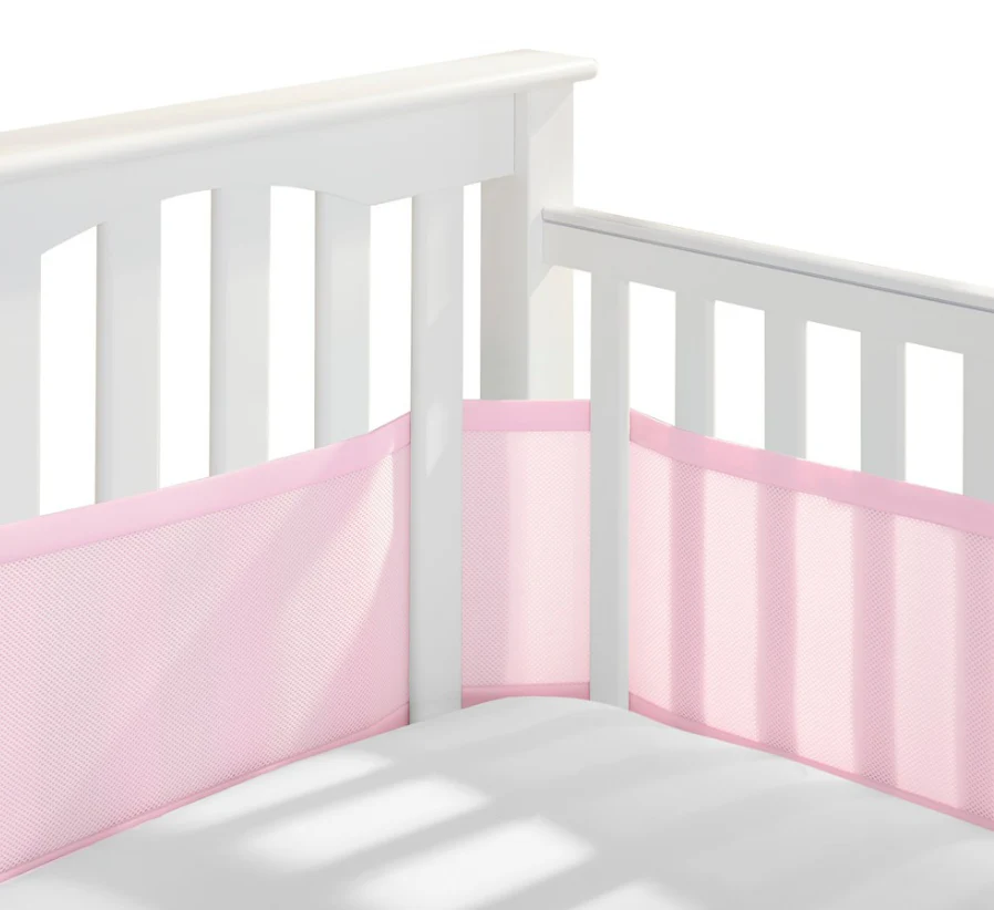 Breathable Baby Mesh Crib Liner, Light Pink, Full Size/4 Sides