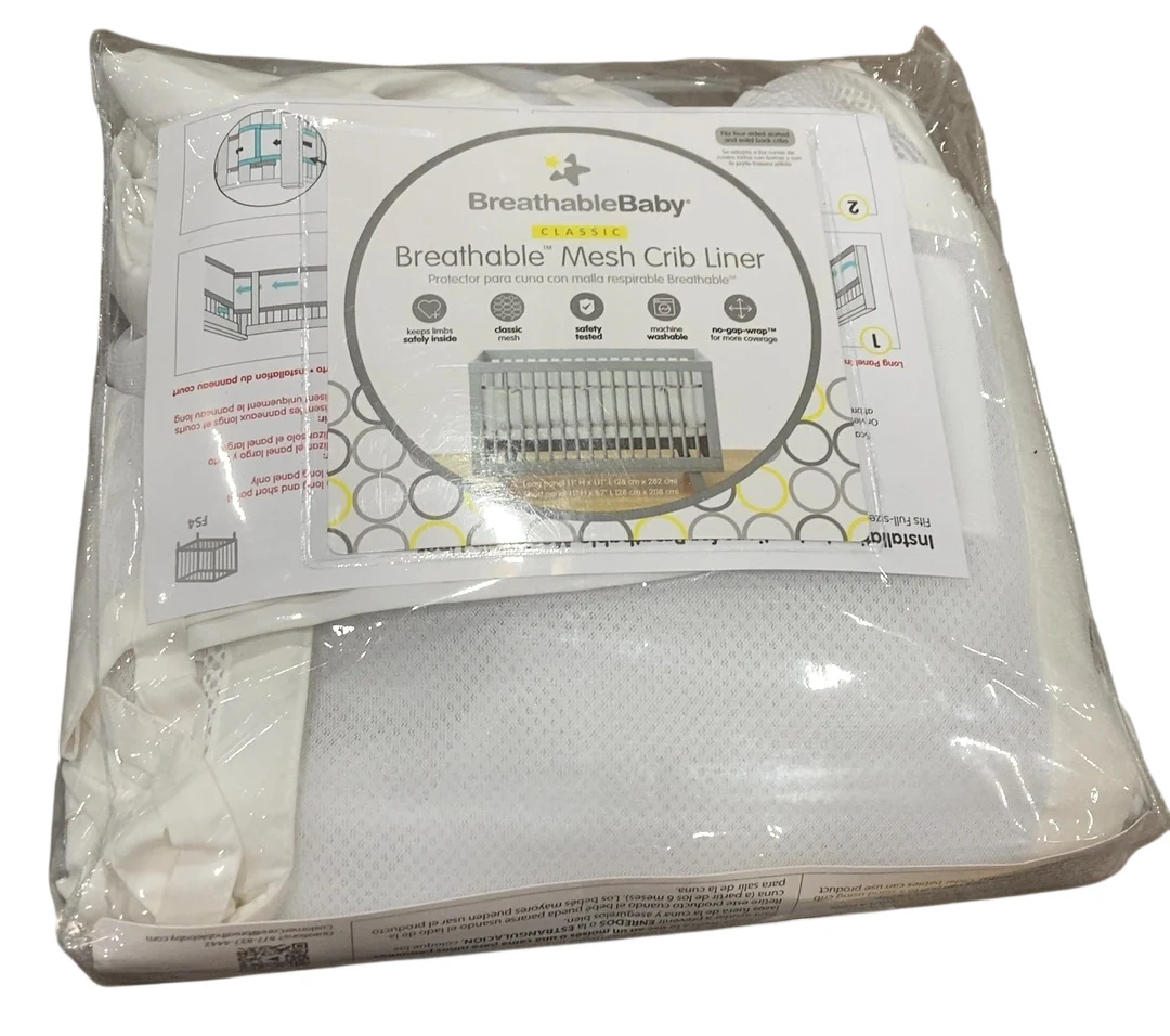 Breathable Baby Mesh Crib Liner, White, Full Size/4 Sides - Image 2