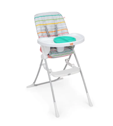 Bright Starts Dine Delight Compact Folding High Chair with 3-Section Plate, Playful Paradise