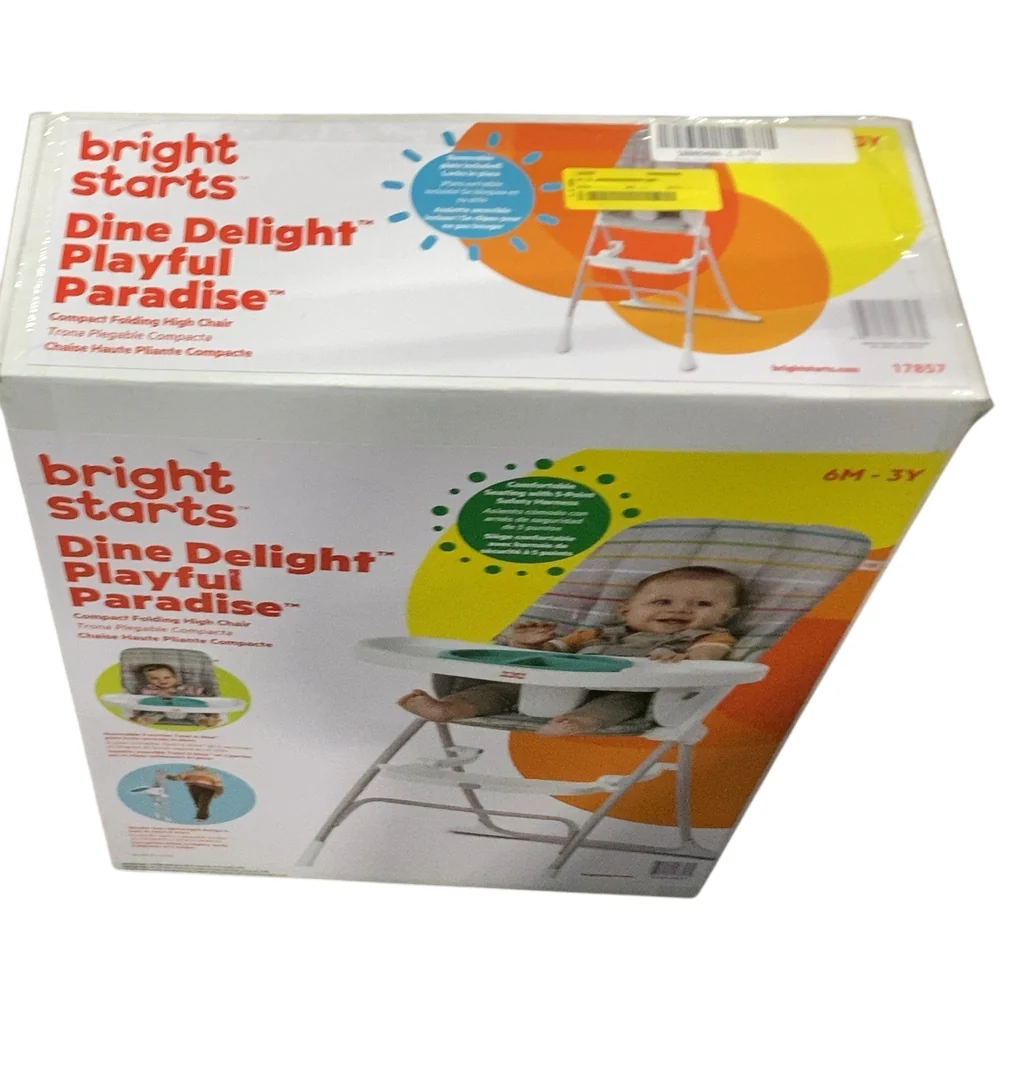 Bright Starts Dine Delight Compact Folding High Chair with 3-Section Plate, Playful Paradise - Image 3