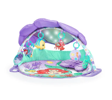 Bright Starts Disney Baby The Little Mermaid Twinkle Trove Light-Up Musical Baby Activity Gym with Tummy Time Pillow, Newborn+