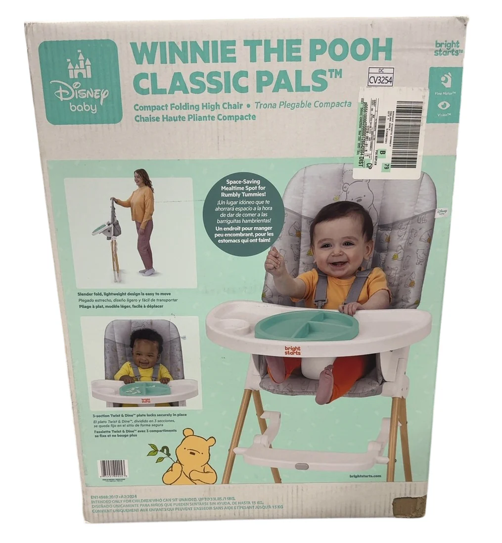 Bright Starts Disney Baby Winnie the Pooh Classic Pals Compact Folding High Chair, Gray - Image 2