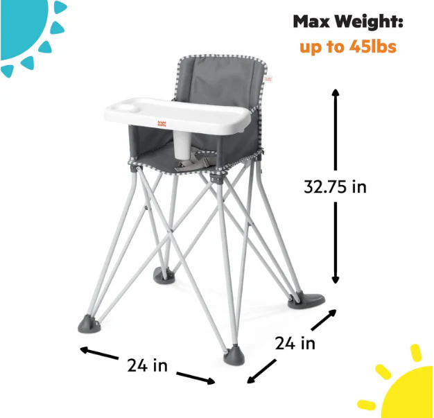 Bright Starts Pop 'N Dine Portable High Chair, Grey - Image 2