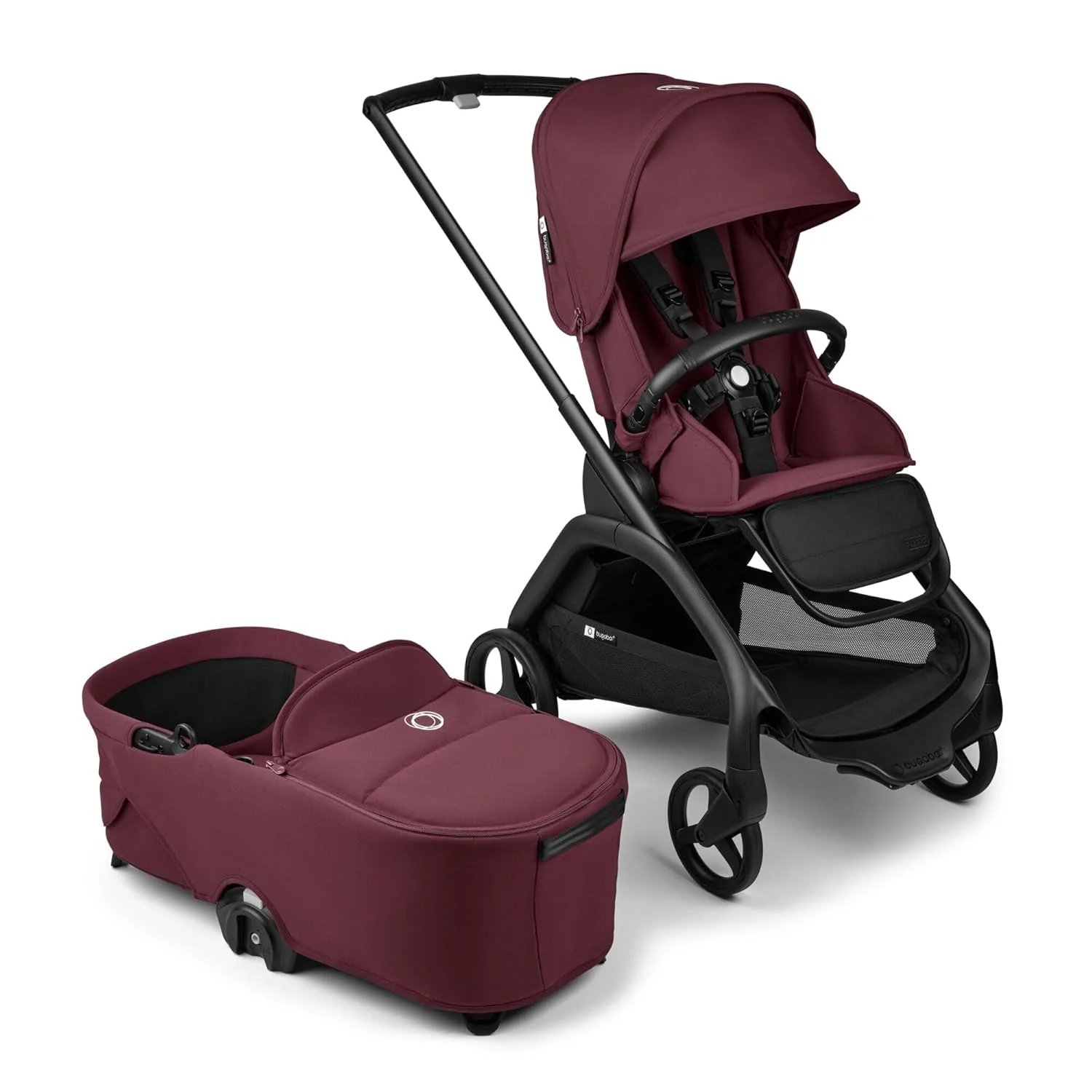 Bugaboo Dragonfly Bassinet and Seat Stroller, 2024, Black, Dark Cherry, Dark Cherry