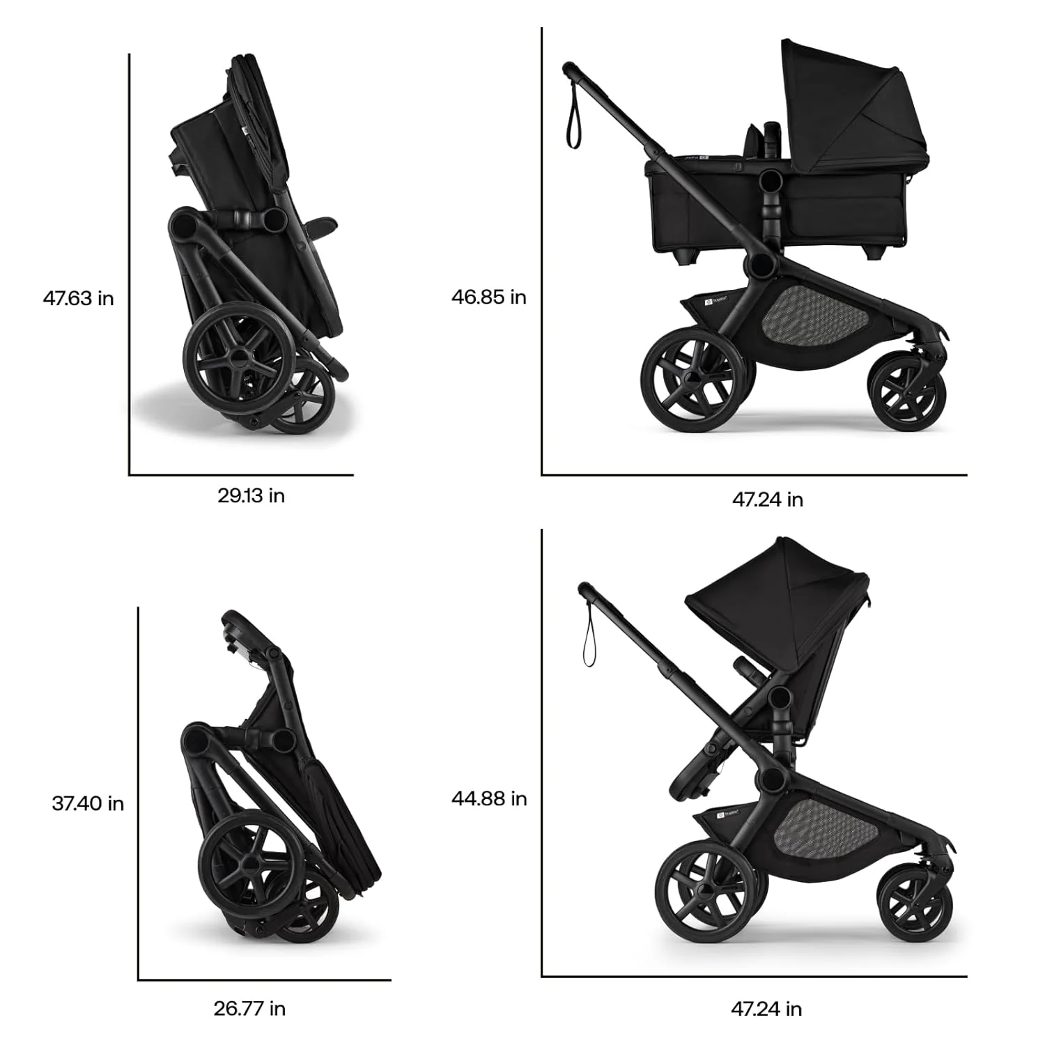 Bugaboo Kangaroo Single To Double Stroller, Black, Midnight Black, Misty White, 2025 - Image 5