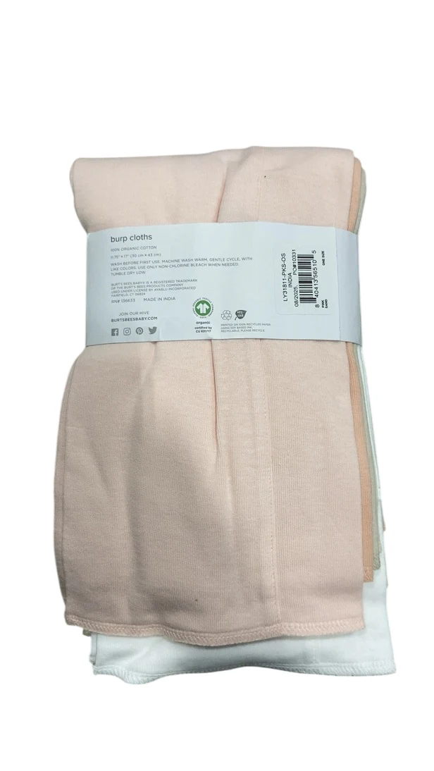 Burt's Bees Baby Organic Cotton Burp Cloths 5 Pack, Pink Sand - Image 2