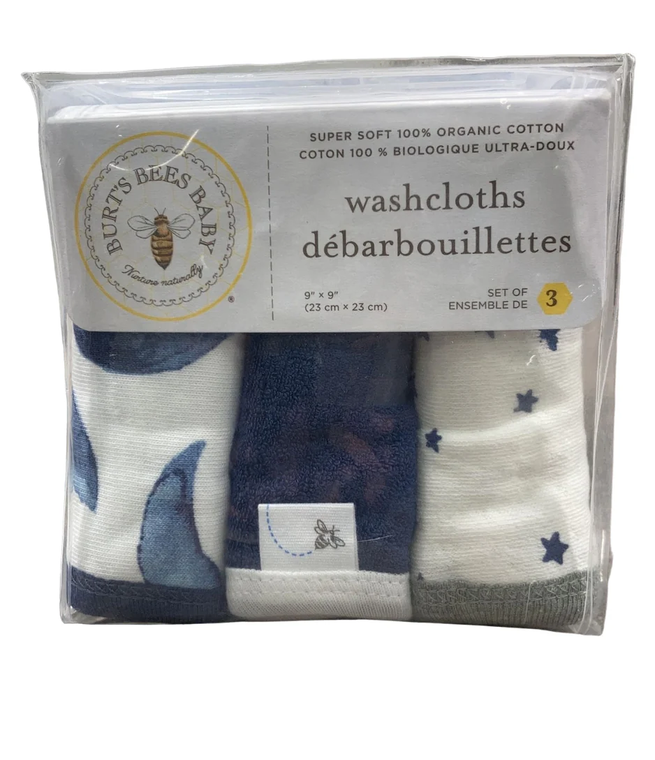 Burt's Bees Baby Washcloths 3 Pack, Hello Moon!