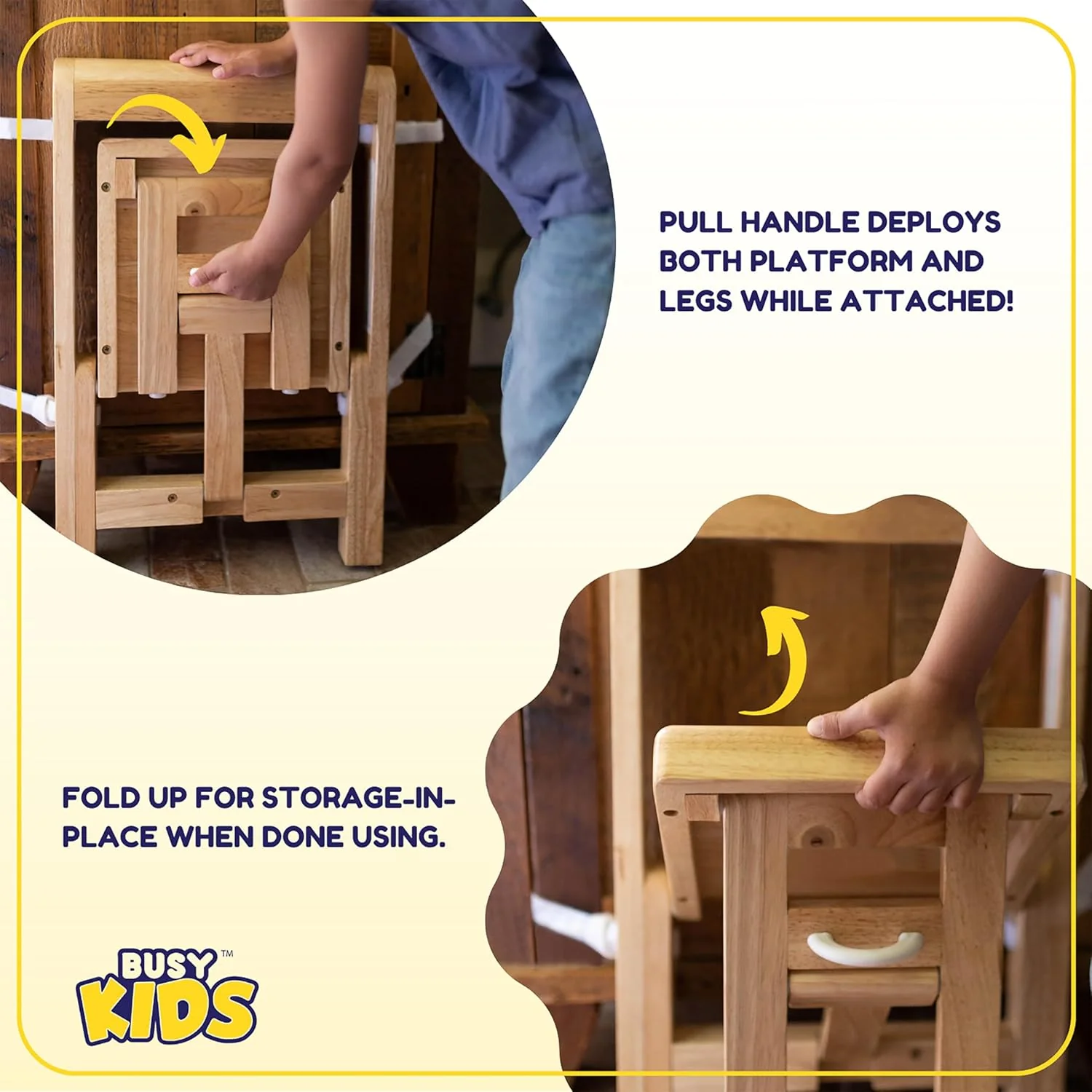Busy Kids Fold 'N Store Step Stool, Natural - Image 2