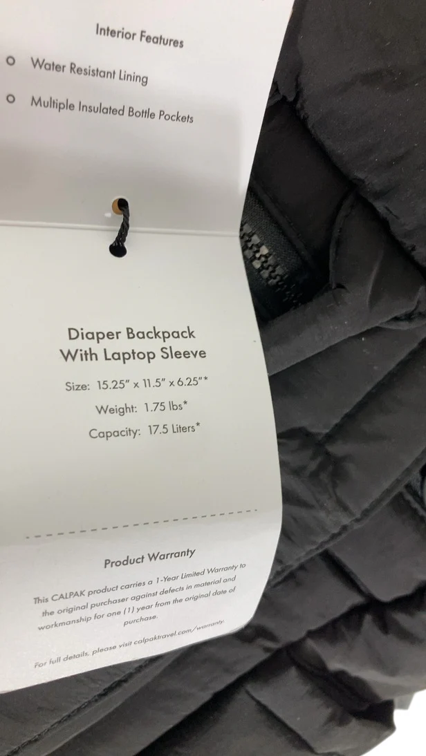 Calpak Diaper Backpack with Laptop Sleeve, Black - Image 2