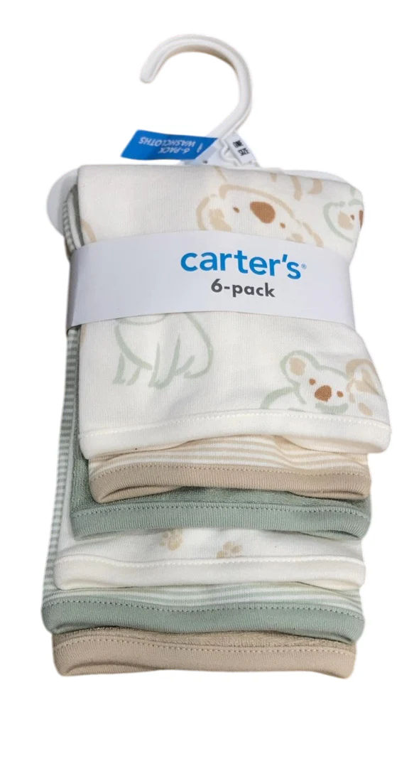 Carter’s Washcloth 6 Pack, Khaki/Ivory