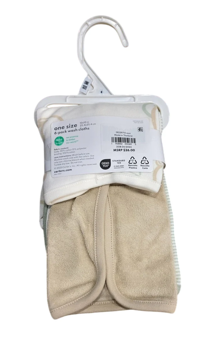 Carter’s Washcloth 6 Pack, Khaki/Ivory - Image 2