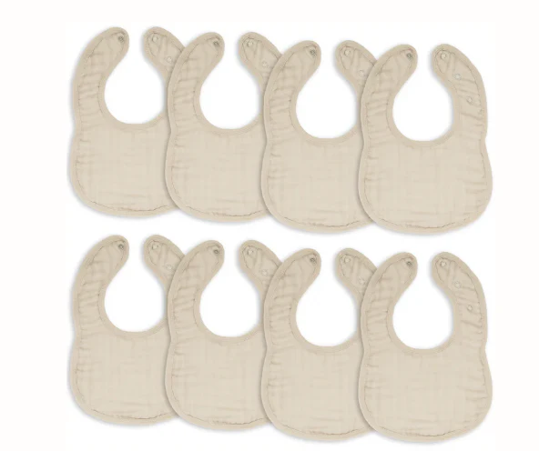 Comfy Cubs Muslin Snap Bibs, Sand, 8 Pack