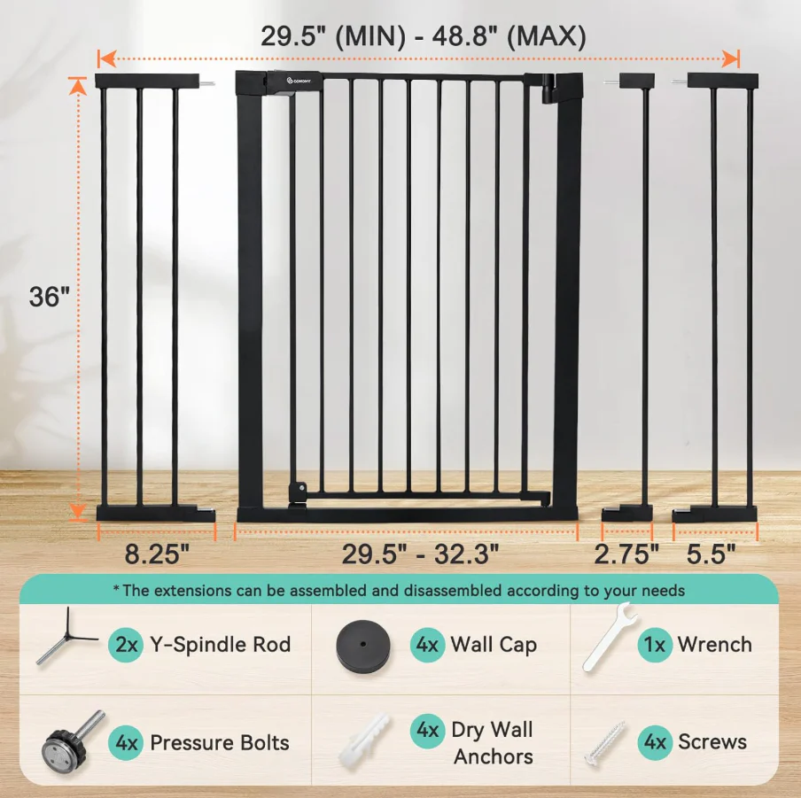 COMOMY Extra Wide Baby Gate, 48.8"W x 36"H, Black - Image 3