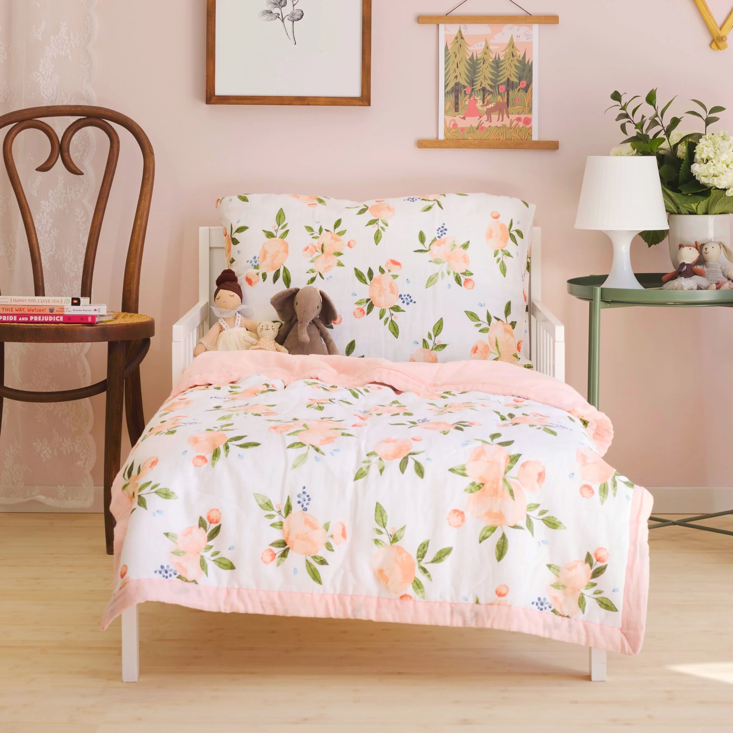 Little Unicorn Cotton Muslin Toddler Bedding 3 Piece Set, Watercolor Roses Grande - Image 7