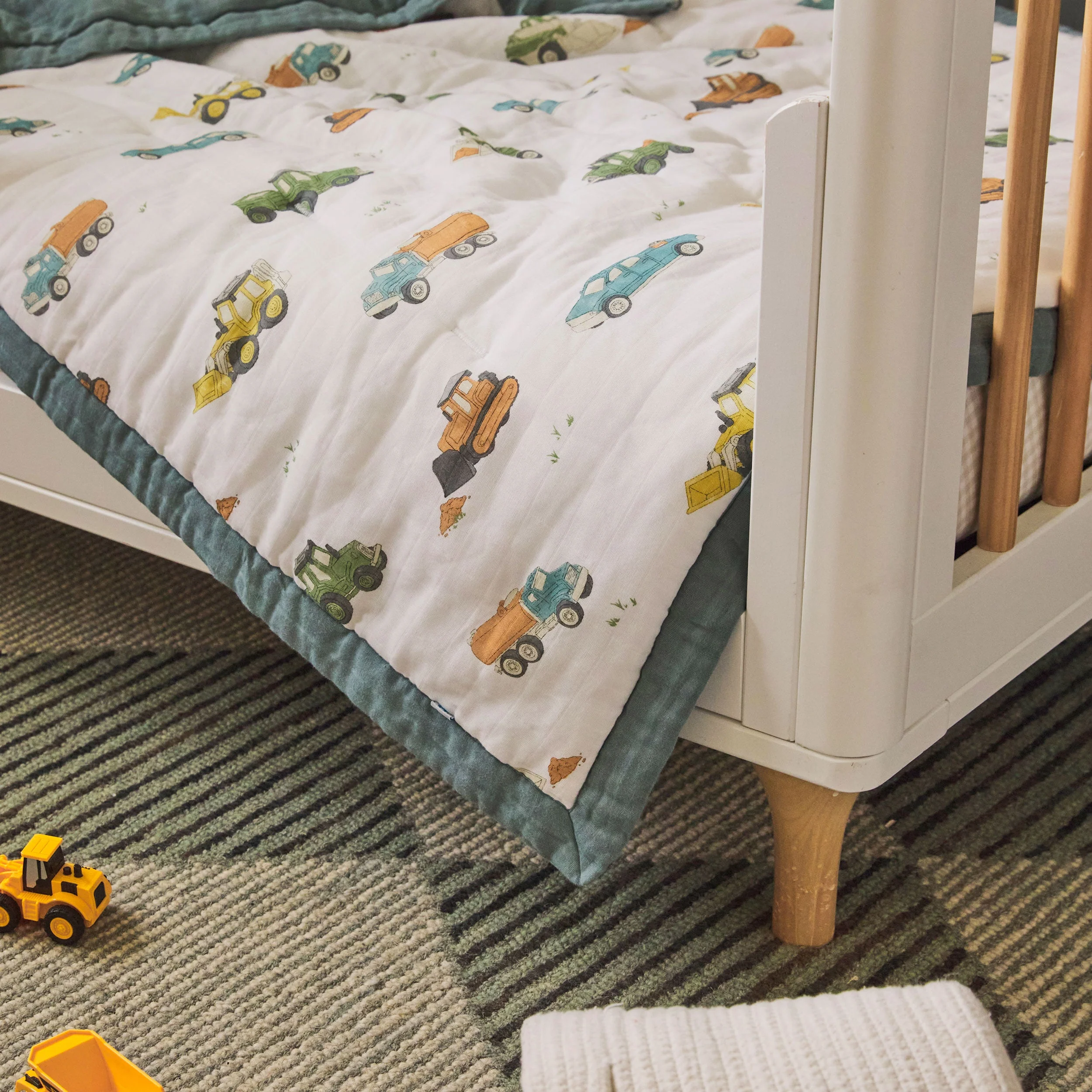 Little Unicorn Cotton Muslin Toddler Bedding 3 Piece Set, Work Trucks - Image 8