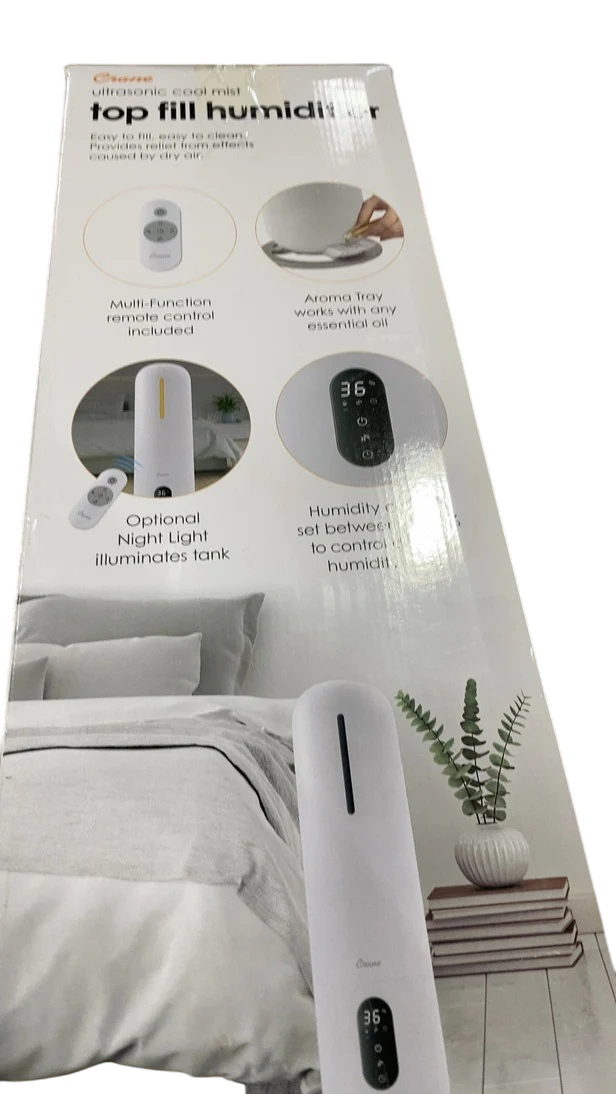 Crane 2 Gal. Ultrasonic Cool Mist Tower Humidifier with Germicidal UV-A Light, White - Image 3