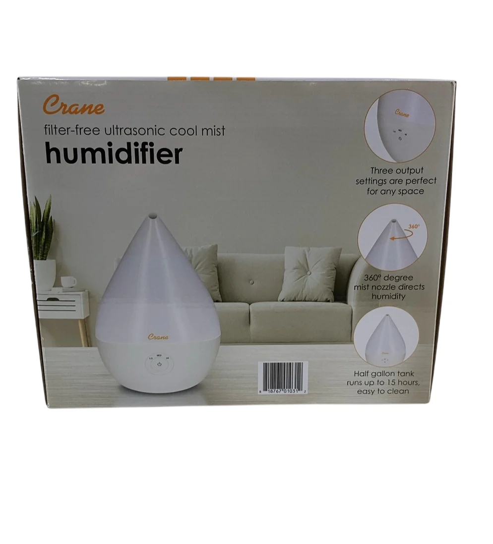 Crane 4-in-1 Drop Ultrasonic Cool Mist Humidifier, White - Image 4