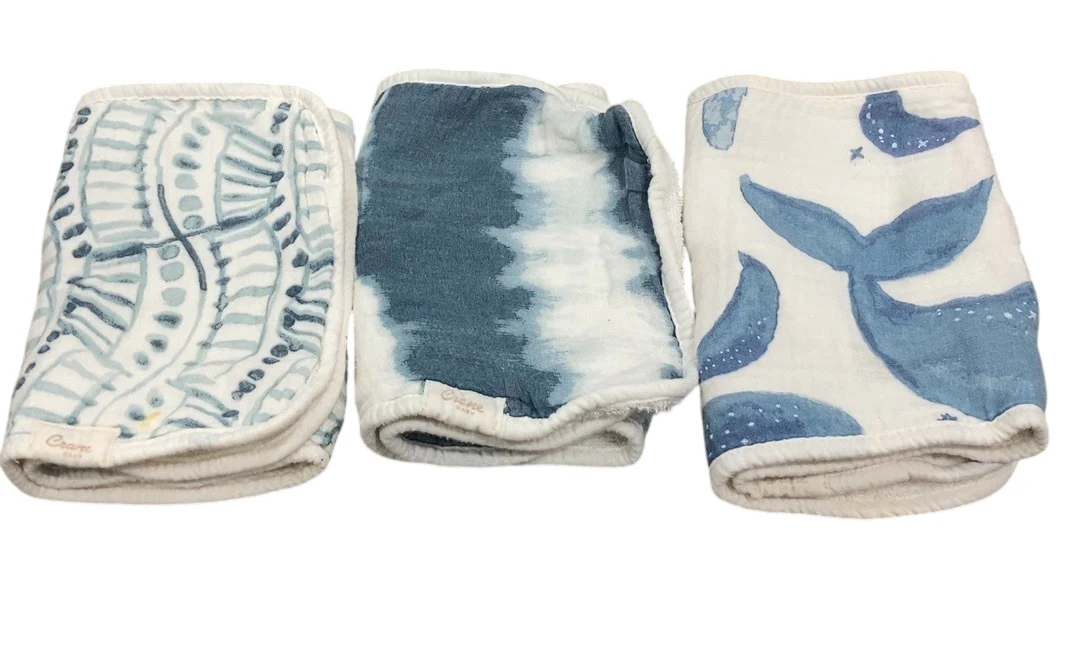 Crane Baby Cotton Muslin Burp Cloth Set, Caspian