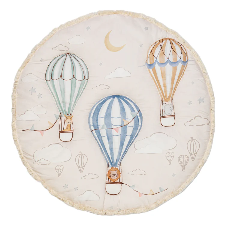 Crane Baby Cotton Quilted Play Mat, Clouds and Ballons