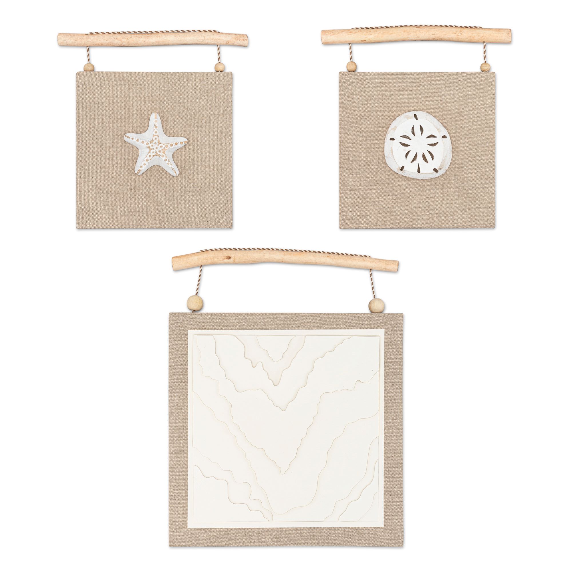 Crane Baby Cove 3-Piece Beach Themed Wall Decor, Beige