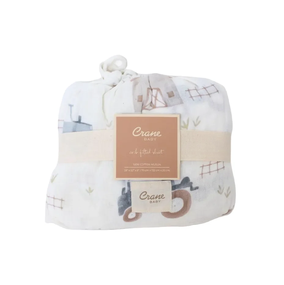 Crane Baby Crib Fitted Sheet, Charlie Farmhouse Tractor - Image 2