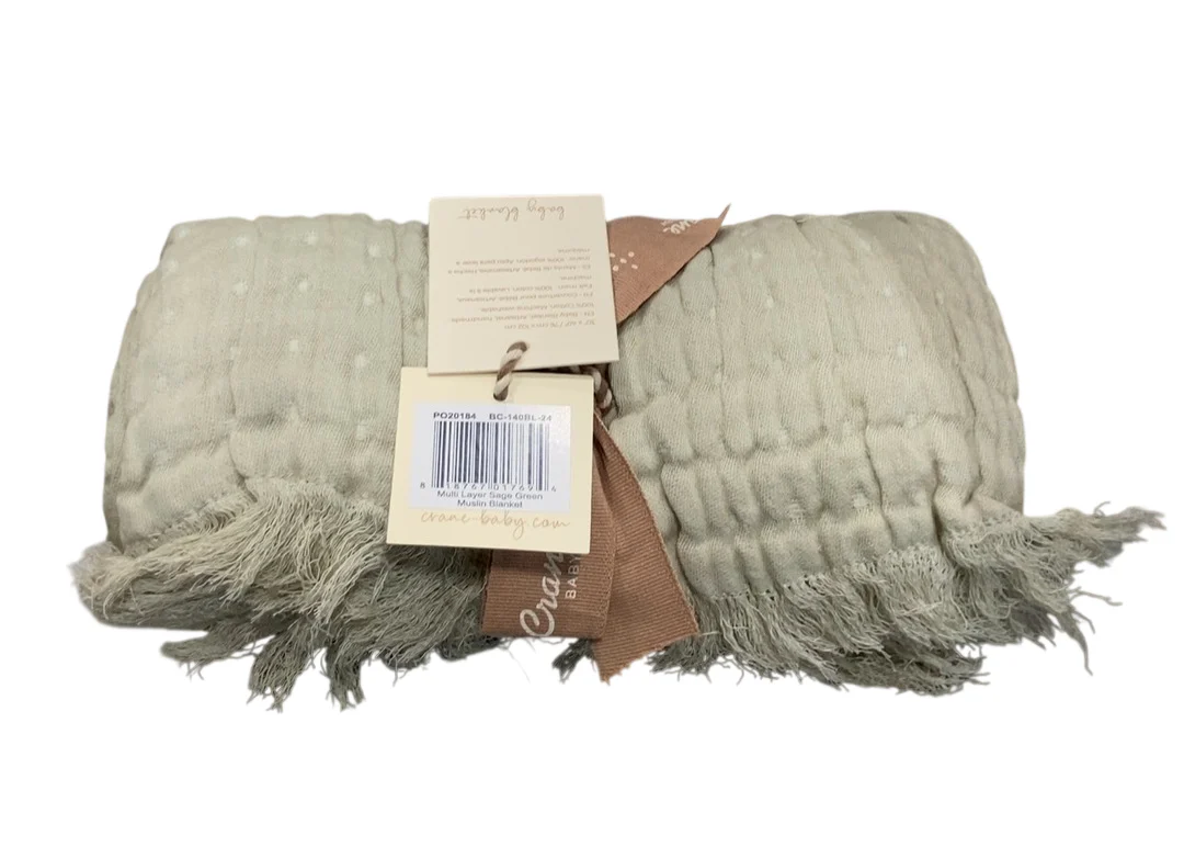 Crane Baby Multi-Layer Ombre Muslin Baby Blanket, Sage Green - Image 3