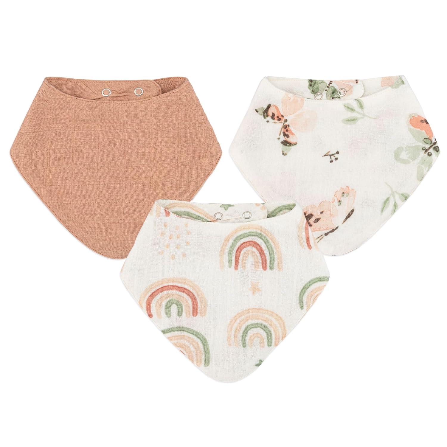Crane Baby Muslin 3 Piece Bib Set, Parker Rainbow/Butterfly