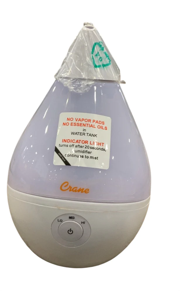 Crane Filter-Free Droplet Cool Mist Humidifier, White, 0.5 Gal.
