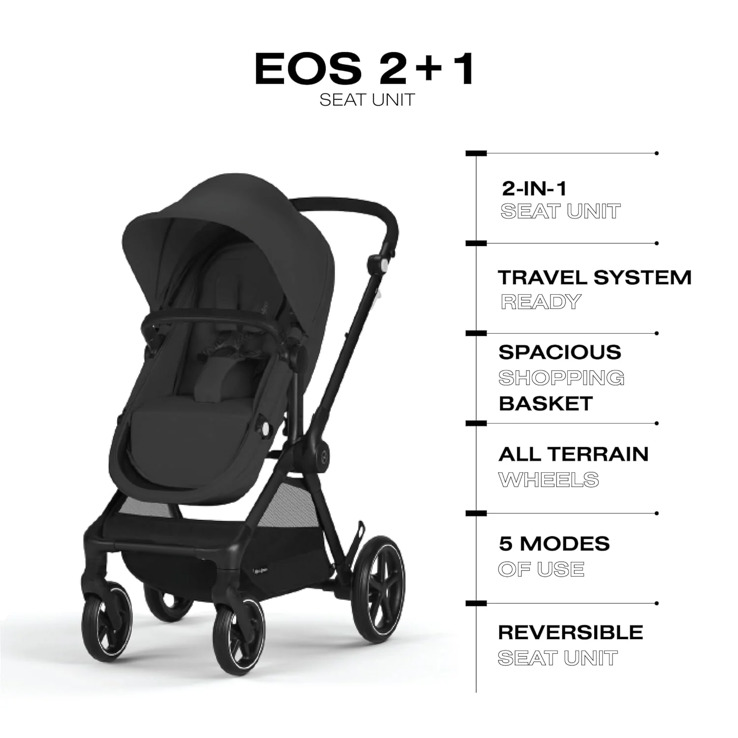 Cybex Eos Stroller, 2024, Black, Moon Black - Image 2