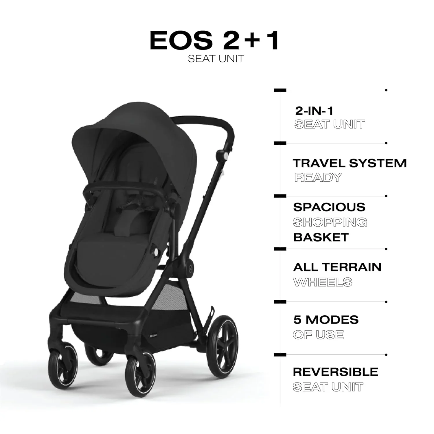 Cybex Eos Stroller, 2024, Black, Moon Black - Image 2