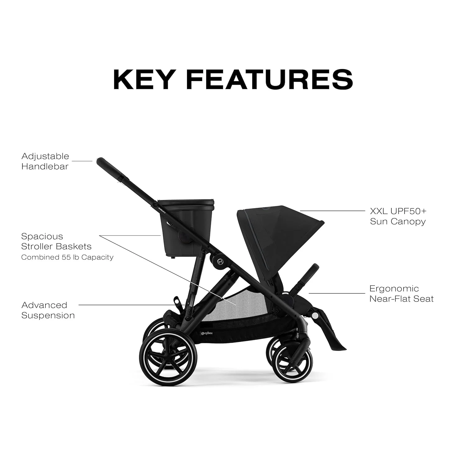 Cybex Gazelle S Modular Stroller, Moon Black, Black Frame, 2024 - Image 3