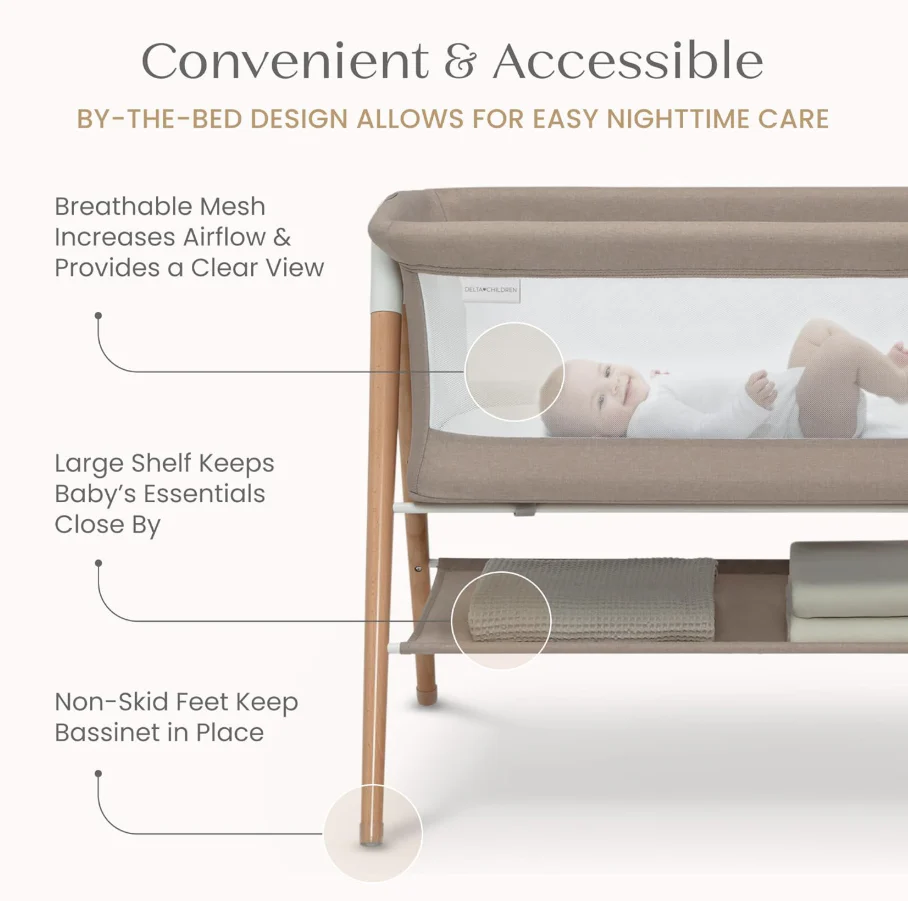 Delta Children Bondi Beechwood by The Bed Bassinet, Tan - Image 2
