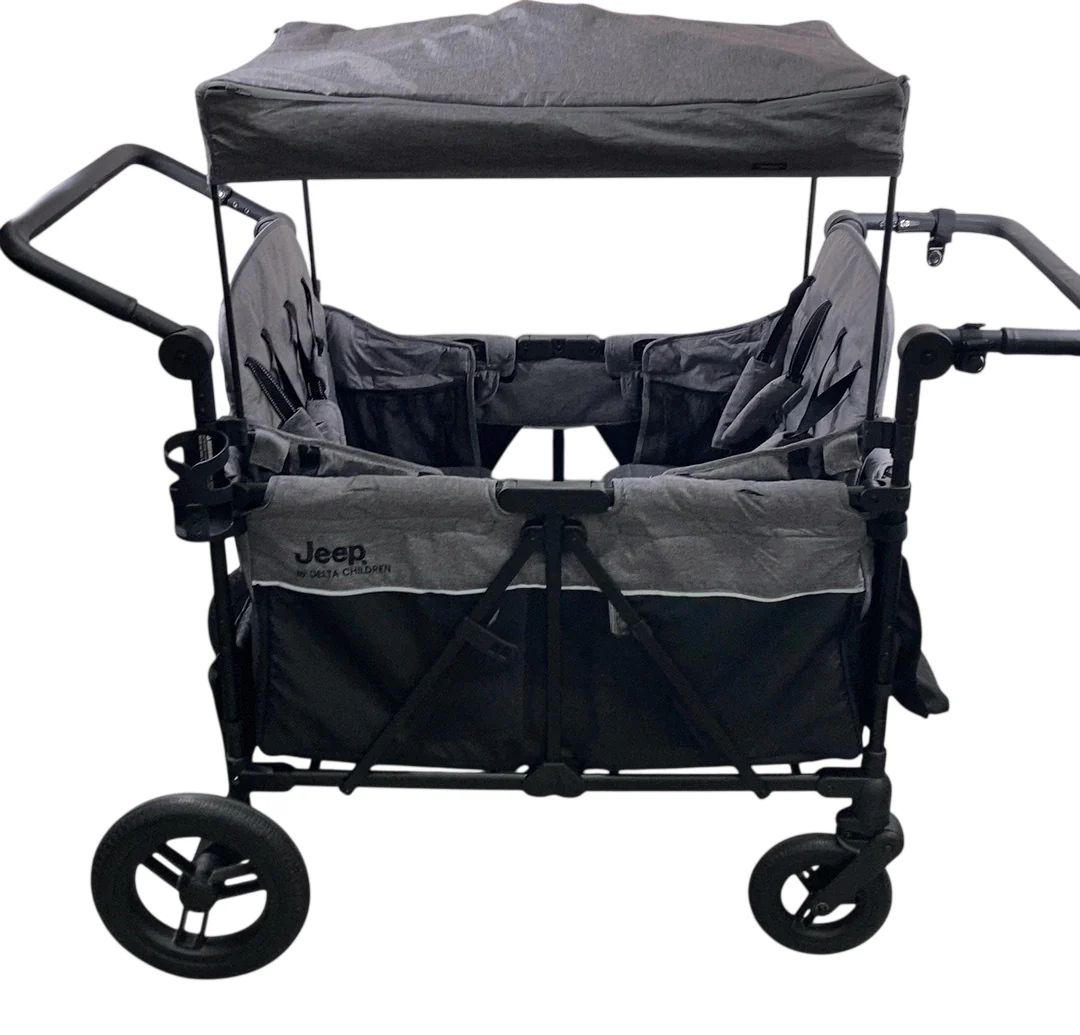 Delta Children Jeep Deluxe Wrangler Wagon Stroller with Cooler Bag and Parent Organizer, 4 Seater, Grey
