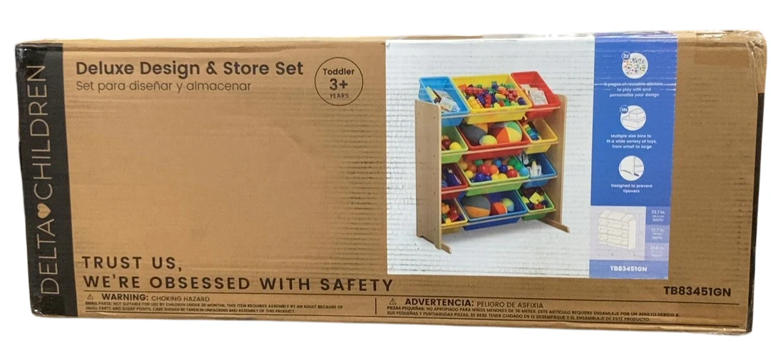Delta Children Kids Toy Storage Organizer, Natural Wood/Primary Color - Image 3