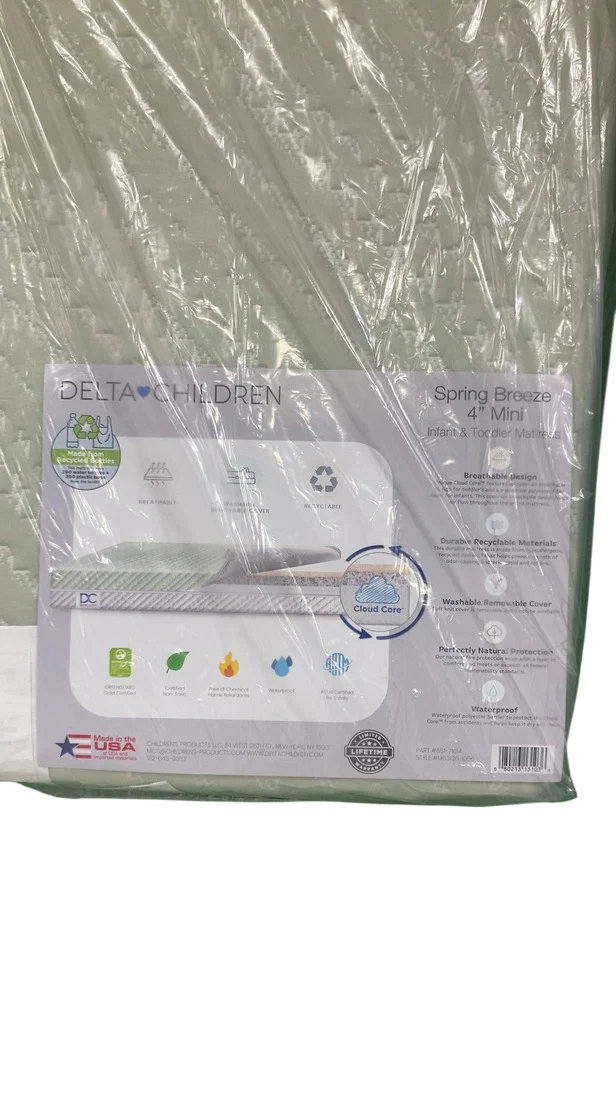 Delta Children Spring Breeze Mini Mattress, Sage/White - Image 3