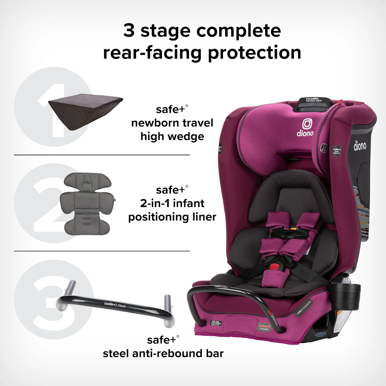 Diono Radian 3R SafePlus Convertible Car Seat, 2023, Purple Plum - Image 3