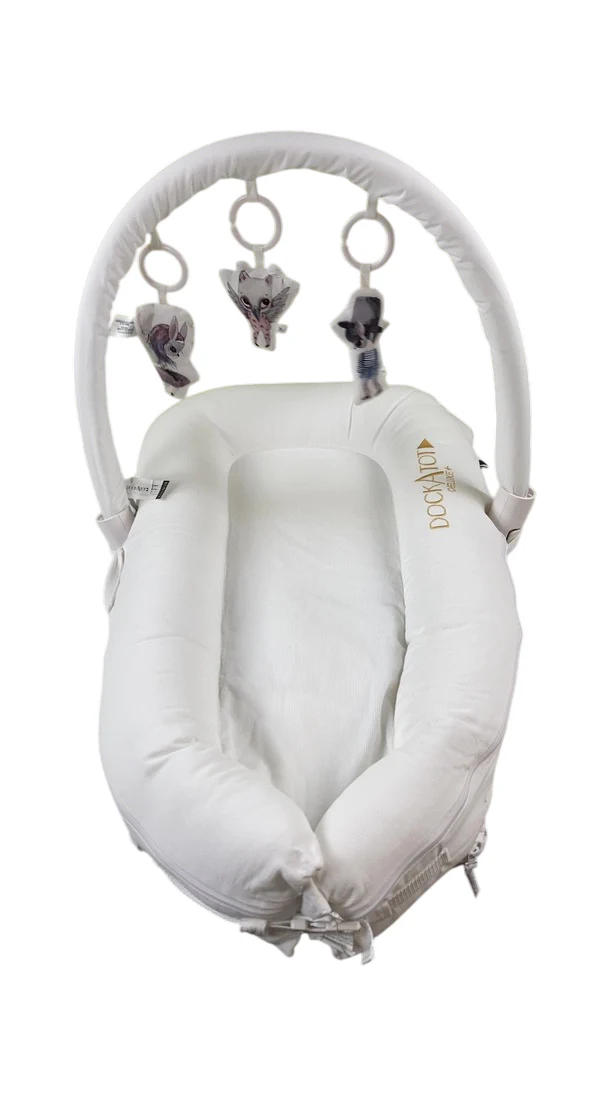 DockATot Deluxe+ Dock with Toy Arch, Pristine White, White Arch w/ Cloud Friends - Image 2