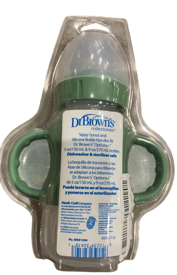 Dr. Brown's Milestones Sippy Spout Bottle with Silicone Handles, Green, 1 pack, Narrow-Neck, 8 oz/250 ml - Image 3