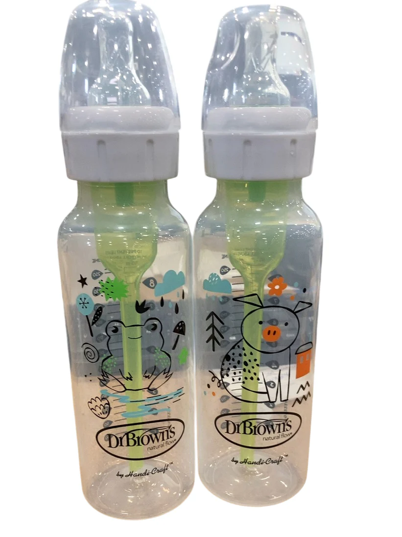 Dr. Brown's Natural Flow Anti-Colic Options+ Narrow Baby Bottles, 8oz, 2 Pack, Frog and Pig - Image 2