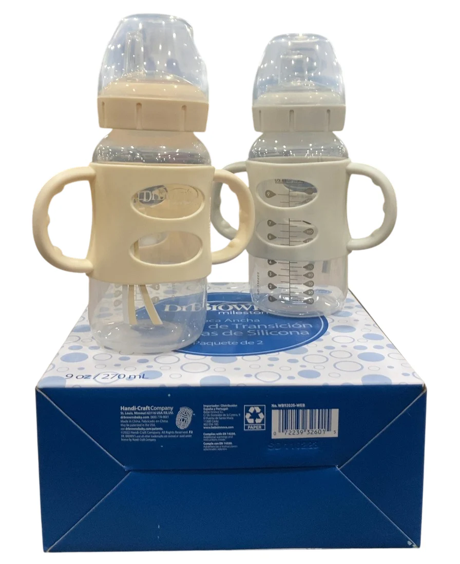 Dr. Brown's Wide-Neck Sippy Bottles with Silicone Handles 2 Pack, 9 oz/270 ml, Grey/Ecru, Spout