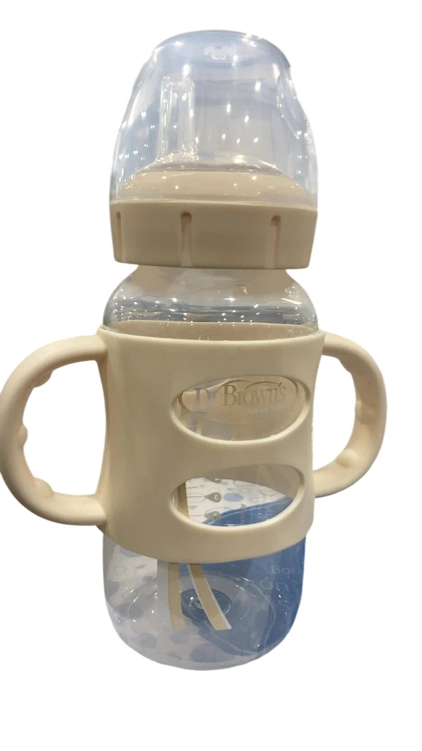 Dr. Brown's Wide-Neck Sippy Bottles with Silicone Handles 2 Pack, 9 oz/270 ml, Grey/Ecru, Spout - Image 2
