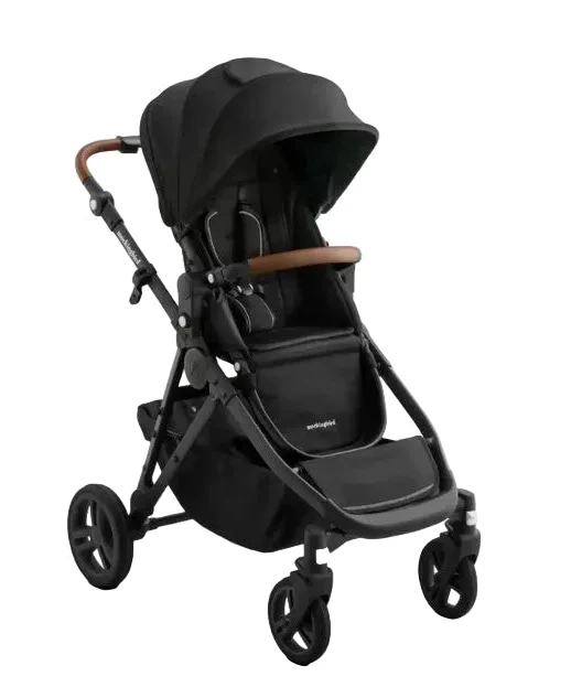 Mockingbird Single to Double 3.0 Stroller, 2025, Charcoal with Penny Leather, Solid Black