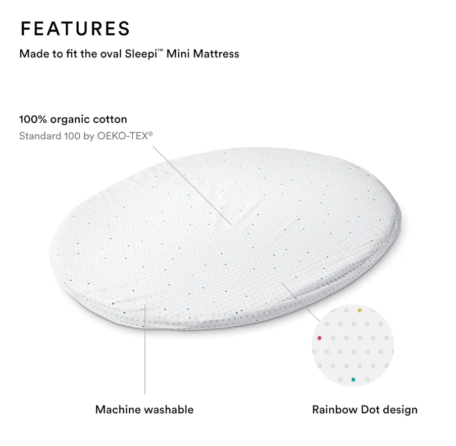 Pehr Stokke Sleepi Mini Fitted Sheet, V2, Rainbow Dot - Image 2
