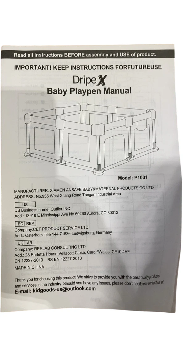Dripex Foldable Playpen, Light Grey, 52"x52" - Image 2