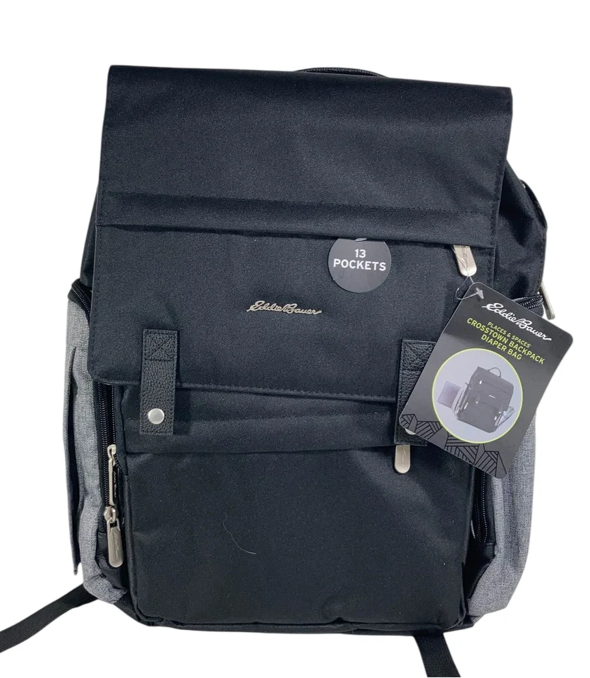 Eddie Bauer Crosstown Diaper Bag, Black/Grey
