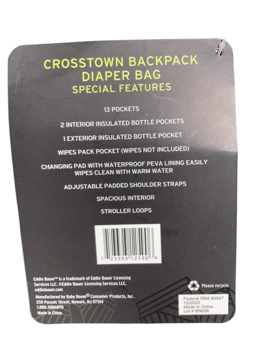 Eddie Bauer Crosstown Diaper Bag, Black/Grey - Image 4