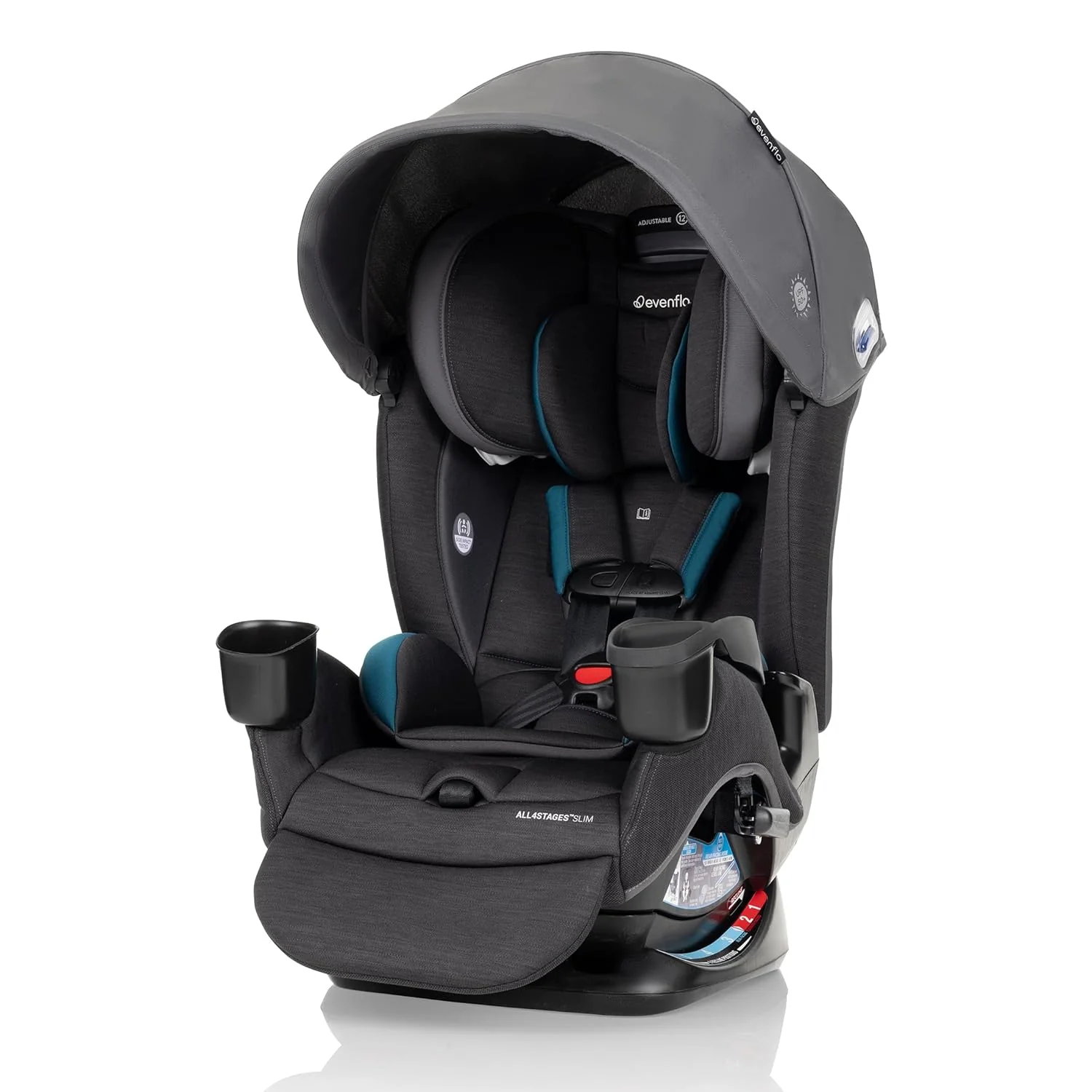 Evenflo All4Stages Slim 4-in-1 Convertible Car Seat, 2025, with Canopy, Baker Gray