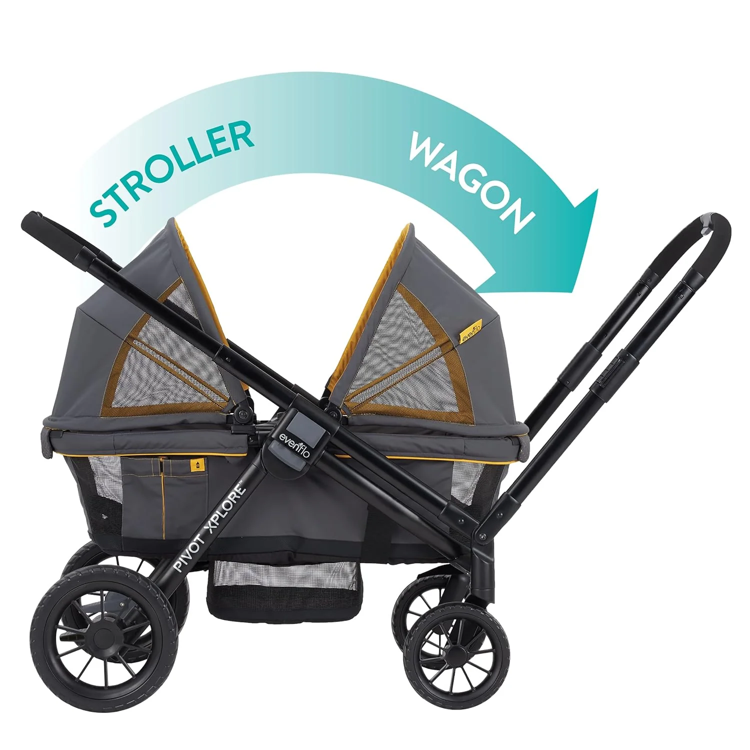 Evenflo Pivot Xplore All-Terrain Double Stroller Wagon, 2025, Adventurer Grey - Image 2